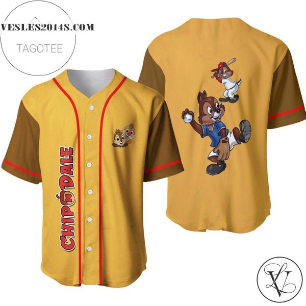 Chipmunks Chip ân’ Dale All Over Print Baseball Jersey – Gold Brown
